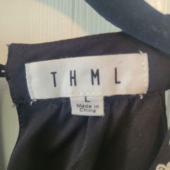 THML Black & White Embroidered Boho Mini Dress Size Large - Picture 5 of 6